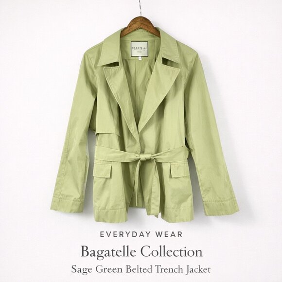 Bagatelle Collection Jackets & Blazers - Bagatelle Collection Sage Green Belted Trench Jacket Size L